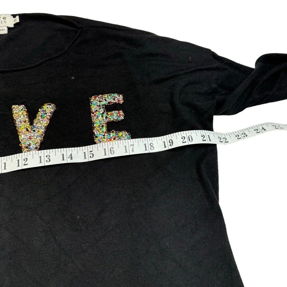 Molly Bracken Black Crew Neck Long Sleeve Sweater with/ LOVE graphic SizeM/L - Picture 7 of 9